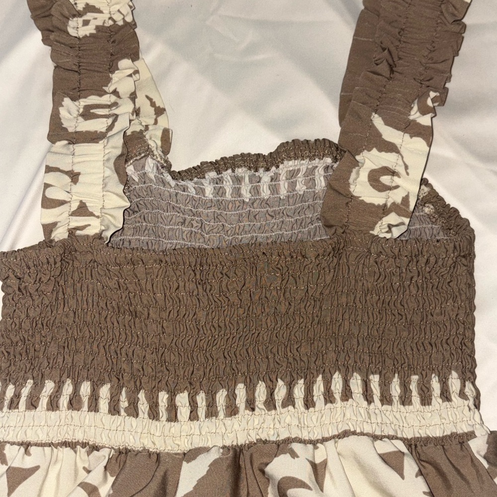 Jumpsuit Smocked Square Neck Wide-Leg tan& cream#beach#coquettegirl#lightweight - Picture 9 of 9